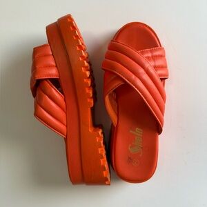 Orange Wedge Slip On Platform Sandals